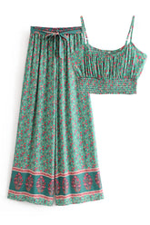 Boho Two Piece Set, Crop Top and Palazzo Pant, Janmin in Green