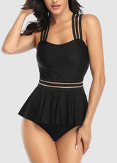 Cross Back Solid Color Tankini Set