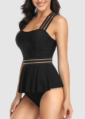 Cross Back Solid Color Tankini Set