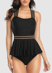 Cross Back Solid Color Tankini Set