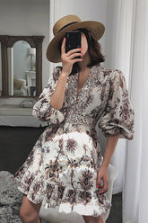 Boho Mini Dress Winter Flower in Ivory