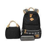 Canvas Women's Travel Middle School Student Schoolbag Three-piece Set Backpacks