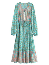 Boho Maxi Dress, Sundress, Wild Floral in Green Mint