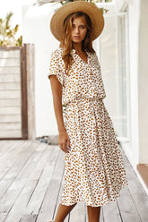 Boho Midi Dress, Sundress, Quinn Polka Dot in White