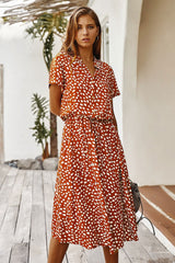 Boho Midi Dress, Sundress, Quinn Polka Dot in Orange Brick