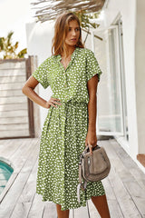 Boho Midi Dress, Sundress, Quinn Polka Dot in Green and Navy Blue