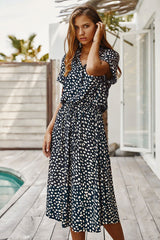 Boho Midi Dress, Sundress, Quinn Polka Dot in Green and Navy Blue