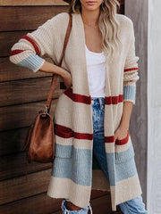 Pocket Stripe Stitching Knitted Cardigan