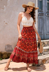 Boho Maxi Skirt - Hippie Style in Red Peacock