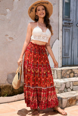 Boho Maxi Skirt - Hippie Style in Red Peacock