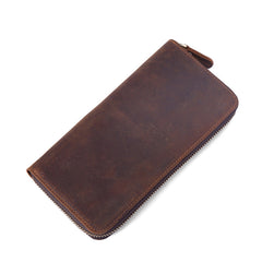 Retro Personalized Leather Top Layer Horse Skin Long Men's Zipper Handmade Purse