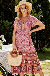 Boho Maxi Dress, Sundress, Pink Rosella