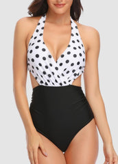 Dot V Neck One Piece Swimwear