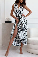 Plant Silhouette Printed Belt Shirt Midi Dress