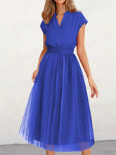 Women's Summer Elegant Fashion V-neck Girdle Gauze Net Dress Solid Color Dress Blue Red Black Yellow Pink S-3XL