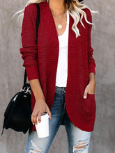 Curved Hem Pocket Solid Sweater Cardigan