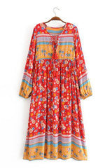Gown Dress, Boho Maxi Dress, Loose Dress, Daisy Mind in Red