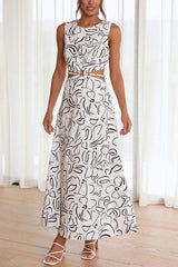 Gwen Abstract Print Cutout Elastic Waist Tie Maxi Dress