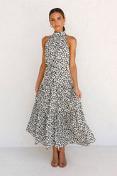 Boho Maxi Dress, Halter Dress, Meadowsweet, Black Daisy