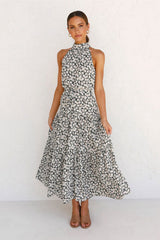 Boho Maxi Dress, Halter Dress, Meadowsweet, Black Daisy