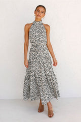 Boho Maxi Dress, Halter Dress, Meadowsweet, Black Daisy