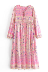 Gown Dress, Boho Maxi Dress, Loose Dress, Pink Spring Rosy