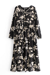 Gown Dress, Boho Maxi Dress, Loose Dress, Black Leaf