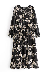 Gown Dress, Boho Maxi Dress, Loose Dress, Black Leaf