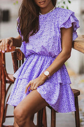 Boho Mini Dress Vintage Dress, Little Flower Iris Purple