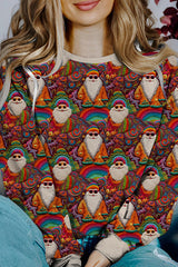 Printed Christmas Contrast Color Long Sleeve Pullover Sweatshirt