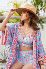 Boho Robe, Kimono Robe, Beach Cover up, Short Robe, Claire in White, Green, Blue