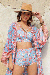 Boho Robe, Kimono Robe, Beach Cover up, Short Robe, Claire in White, Green, Blue