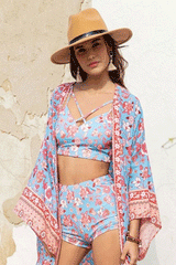 Boho Robe, Kimono Robe, Beach Cover up, Short Robe, Claire in White, Green, Blue