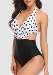Dot V Neck One Piece Swimwear