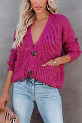Deep V-neck Pockets Chunky Knit Cardigan