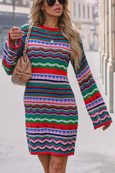 Fall Spice Long Sleeve Crochet Knit Mini Dress
