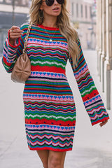 Fall Spice Long Sleeve Crochet Knit Mini Dress