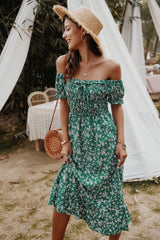 Boho Midi Dress, Off Shoulder Sundress, Nicole in Green