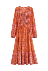 Maxi Dress - Boho Dress - Maxi Boho Sundress - Addison in Pink and Green