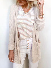翻译0914 Solid Color Waffle Check Pocket Cardigan