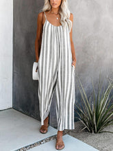 Pocket Suspender Striped Straight-leg Jumpsuit