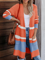 Pocket Stripe Stitching Knitted Cardigan