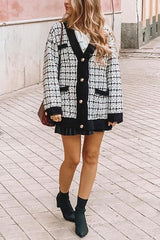 Pockets Button Plaid Cardigan