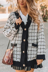 Pockets Button Plaid Cardigan