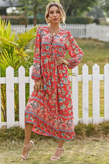 Gown Dress, Boho Maxi Dress, Loose Dress, Red India Flower