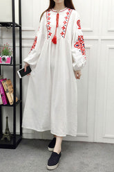 Gown Dress, Boho Maxi Dress, Loose Dress, White and Navy Cotton Tapestry