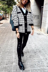 Pockets Button Plaid Cardigan