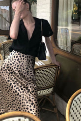 Boho Skirt, Hippie Skirts, Midi Skirt, Retro Satin Skirt, Paw Black White