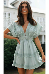 Boho Mini Dress Smock Dress, Pistachio