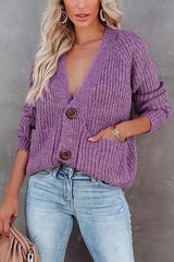 Deep V-neck Pockets Chunky Knit Cardigan
